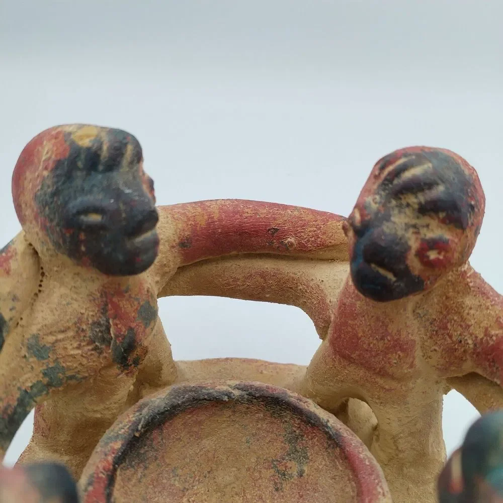Pottery People Friends Holding Arms Circle Candle Holder Votive Tea Light Tribal